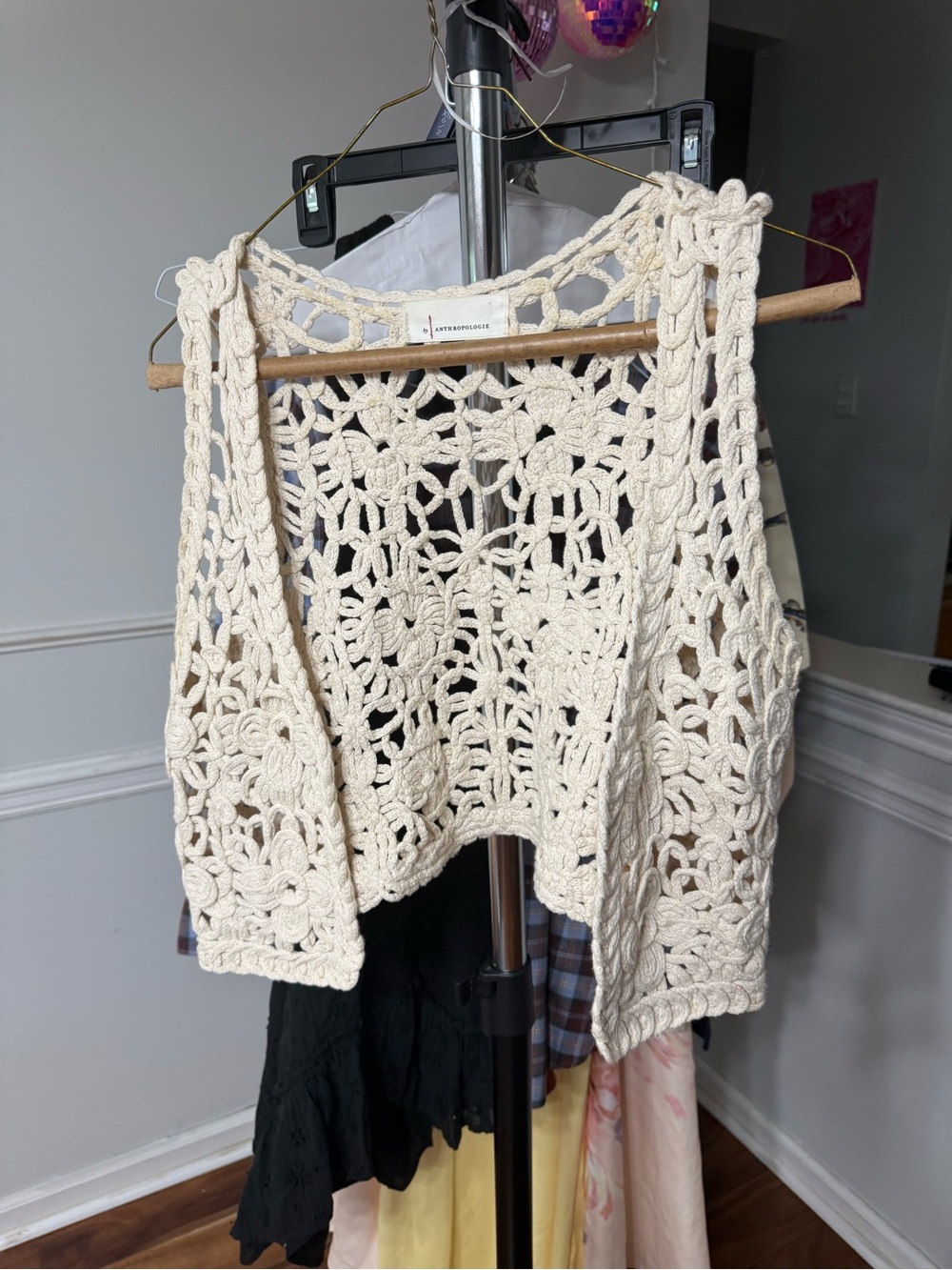 Anthropologie Cream Crochet Openwork Vest